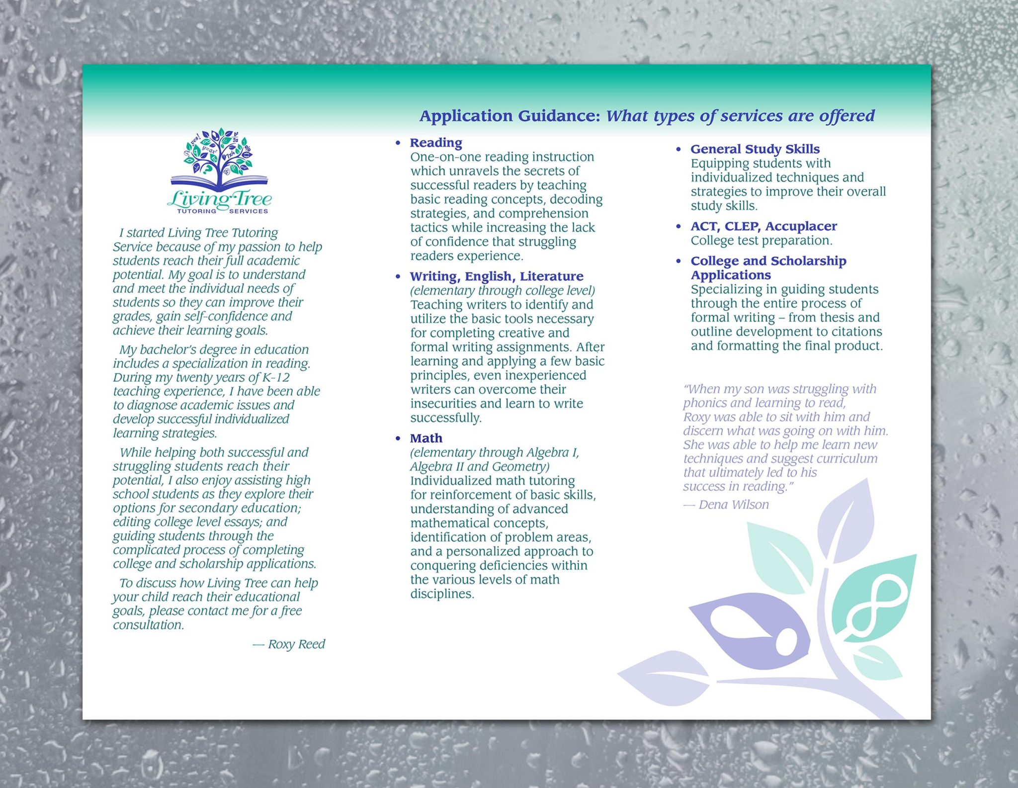 Living Tree Tutoring Services | Bifold Brochure
